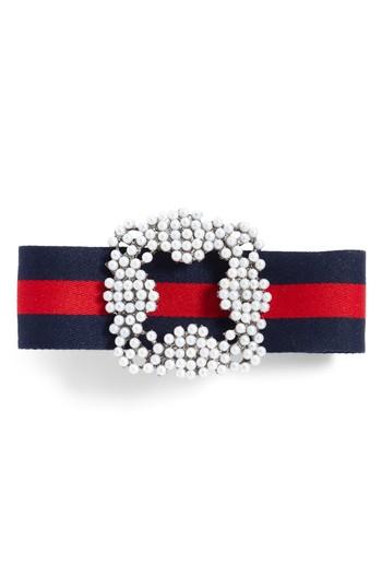 Cara Imitation Pearl & Ribbon Barrette, Size - Blue