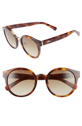 Women's Longchamp 51mm Round Sunglasses - Havana