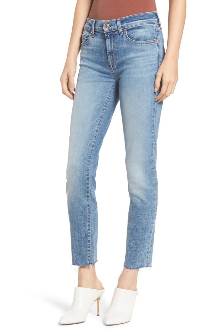 Women's 7 For All Mankind Roxanne Raw Hem Ankle Slim Jeans - Blue