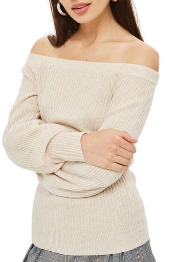 Women's Topshop Off The Shouler Sweater Us (fits Like 0-2) - Beige