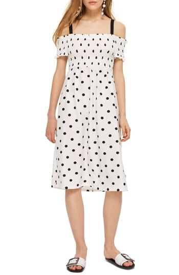 Women's Topshop Spot Shirred Strappy Midi Dress Us (fits Like 0) - White