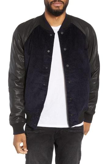 Men's Hudson Jeans Leather Varsity Jacket - Blue