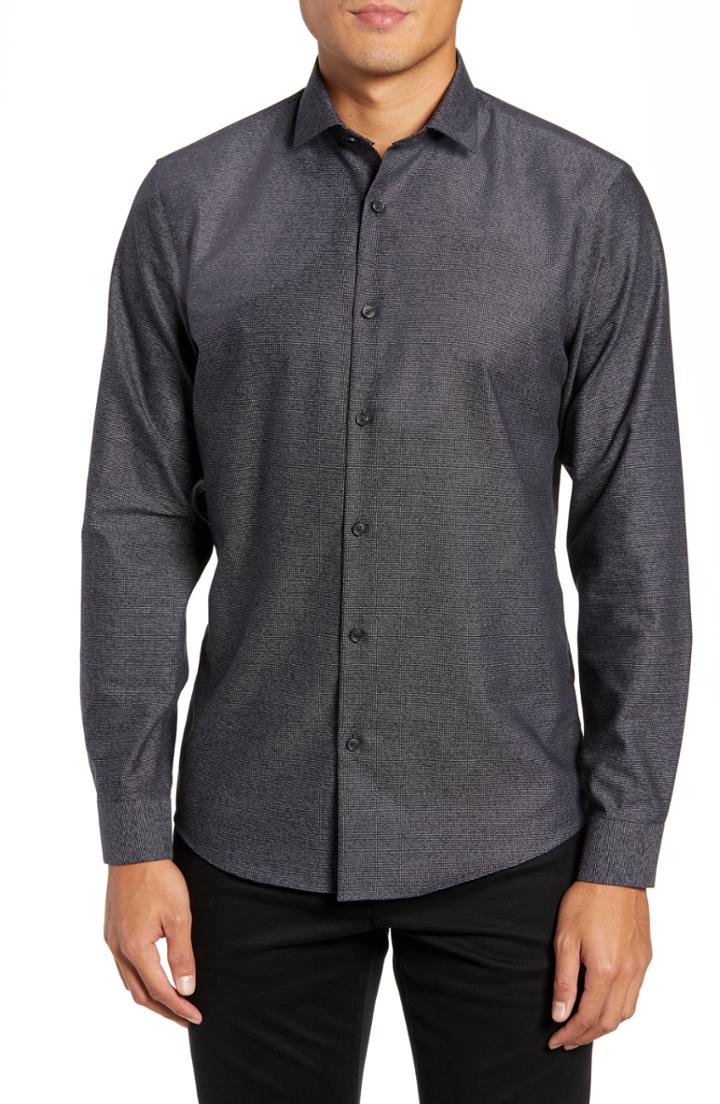 Men's Calibrate Slim Fit Non-iron Textured Sport Shirt - Black