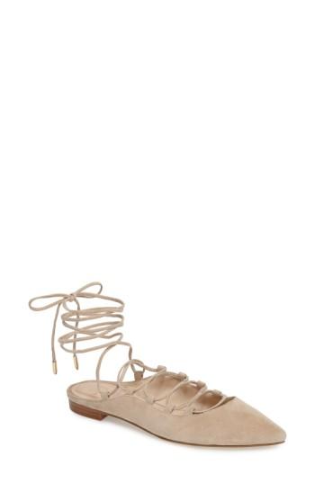 Women's Marc Fisher Ltd Sbrina Wraparound Lace Flat M - Beige