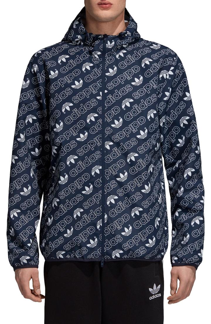 Men's Adidas Orignals Monogram Print Windbreaker - Blue
