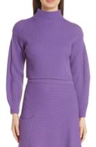 Women's Tibi Structured Merino Wool Crop Sweater - Purple