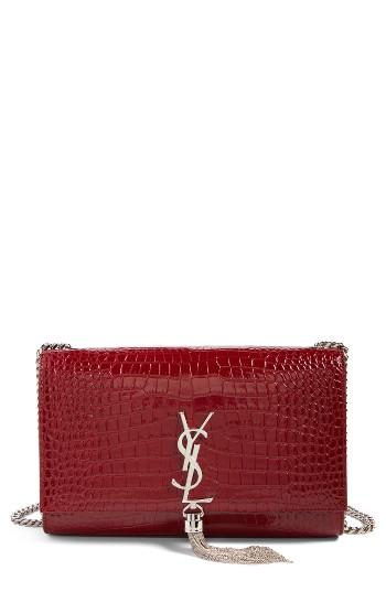 Saint Laurent Medium Kate Tassel Croc Embossed Calfskin Leather Crossbody Bag - Ivory