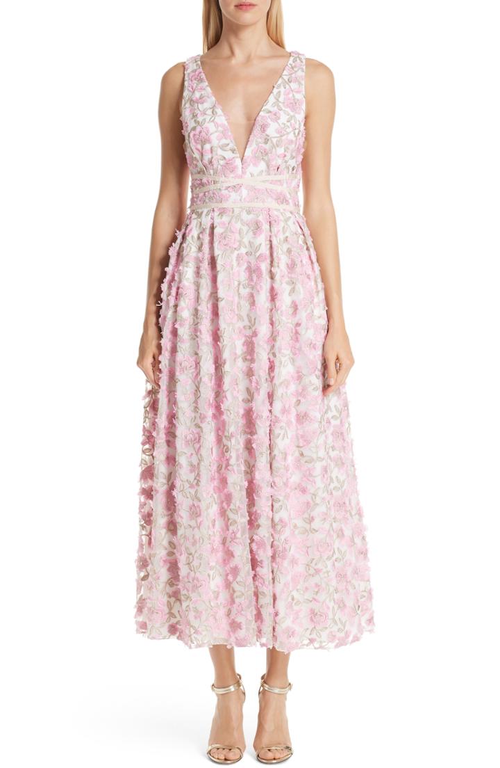 Women's Verdin Floral Embroidered Tea Length A-line Dress - Pink