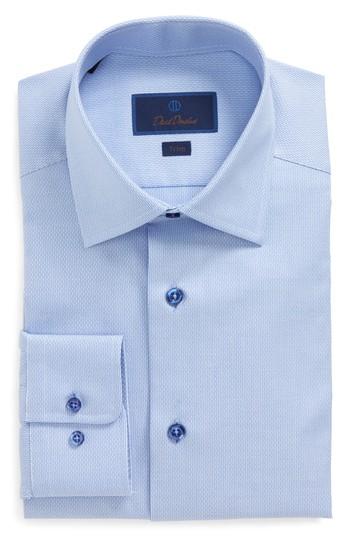 Men's David Donahue Trim Fit Solid Dress Shirt .5 - 34/35 - Blue