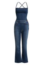 Women's Mother Hustler Tie Back Raw Hem Denim Jumpsuit - Blue