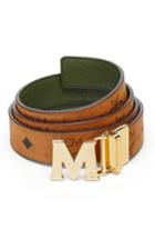 Women's Mcm Visetos Reversible Leather Belt, Size - Cognac/ Loden Green
