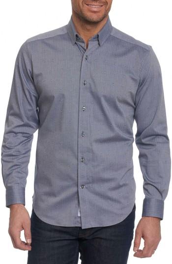 Men's Robert Graham Taner Tailored Fit Dobby Herringbone Sport Shirt - Blue