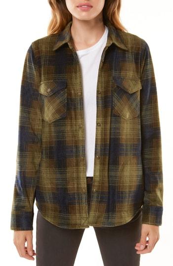 Women's O'neill Zuma Plaid Fleece Flannel Shirt - Grey