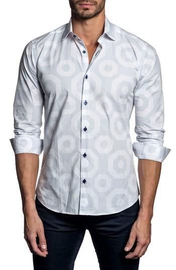Men's Jared Lang Trim Fit Geo Print Sport Shirt - White