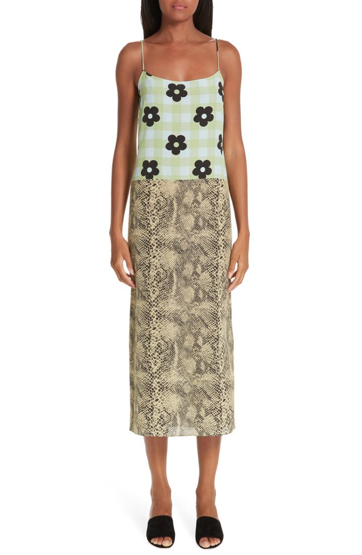 Women's Sandy Liang Mixed Print Silk Dress - Green