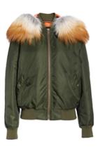 Women's Mr & Mrs Italy Removable Genuine Fox Fur Hood Bomber Jacket