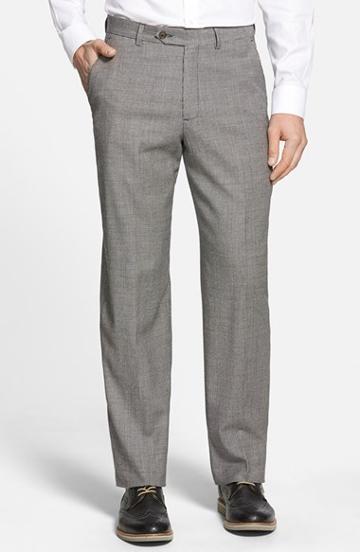 Men's Berle Flat Front Houndstooth Wool Trousers