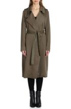 Women's Badgley Mischka Faux Leather Trim Long Trench Coat - Green