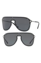 Women's Versace 144mm Shield Sunglasses - Silver