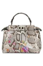 Fendi Mini Peekaboo Painted Genuine Python Satchel - Grey
