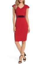 Women's Taylor Dresses Velvet Trim Crepe Sheath Dress