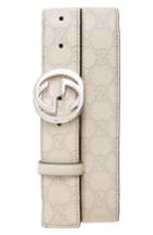 Men's Gucci Logo Buckle Calfskin Leather Belt 5 Eu - Mystic White