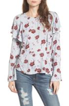 Women's Bp. Floral Print Ruffle Blouse, Size - Blue