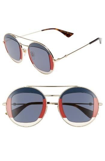 Women's Gucci 47mm Round Sunglasses - Web/ Blue