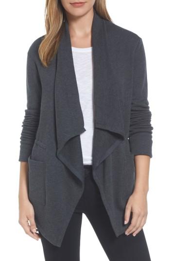Petite Women's Caslon Asymmetrical Drape Collar Terry Jacket, Size P - Grey