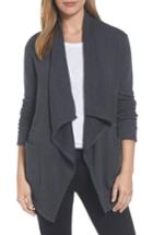 Petite Women's Caslon Asymmetrical Drape Collar Terry Jacket, Size P - Grey