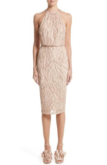 Women's Rachel Gilbert Toriana Beaded Halter Style Sheath Dress