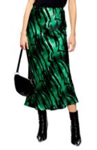 Women's Topshop Tiger Satin Midi Skirt Us (fits Like 0) - Green