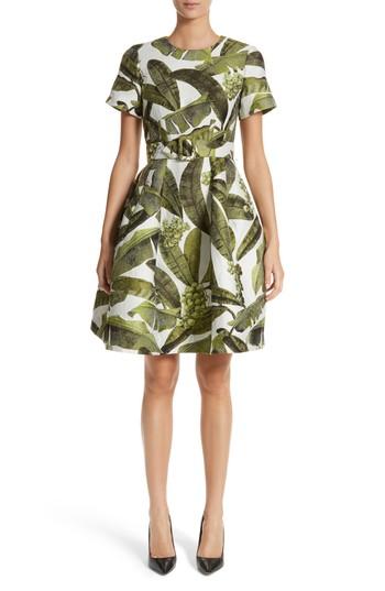 Women's Oscar De La Renta Leaf Jacquard Dress - Green