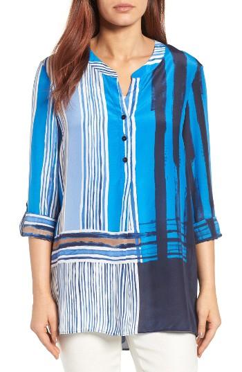 Women's Nic+zoe Blue Blocks Silk Blend Top