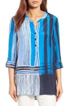 Women's Nic+zoe Blue Blocks Silk Blend Top