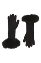 Women's Max Mara Knit Gloves With Genuine Fox Fur Trim, Size - Beige