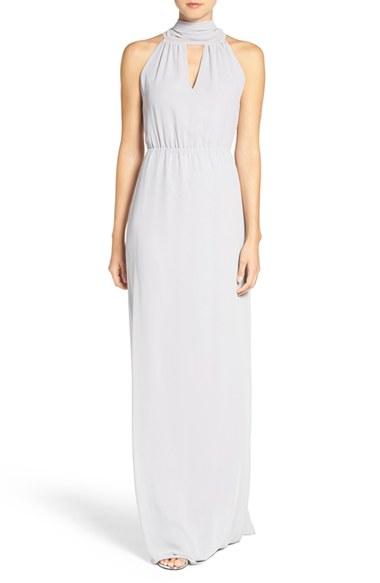 Women's Ceremony By Joanna August 'riggs' Halter V-neck Chiffon Gown - Metallic