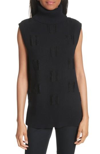 Women's Derek Lam 10 Crosby Fringe Trim Turtleneck Sweater - Black