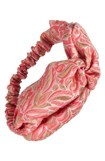 Tasha Metallic Brocade Head Wrap, Size - Coral