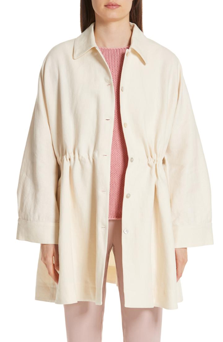 Women's Mansur Gavriel Cinched Heavy Linen Coat Us / 36 It - White