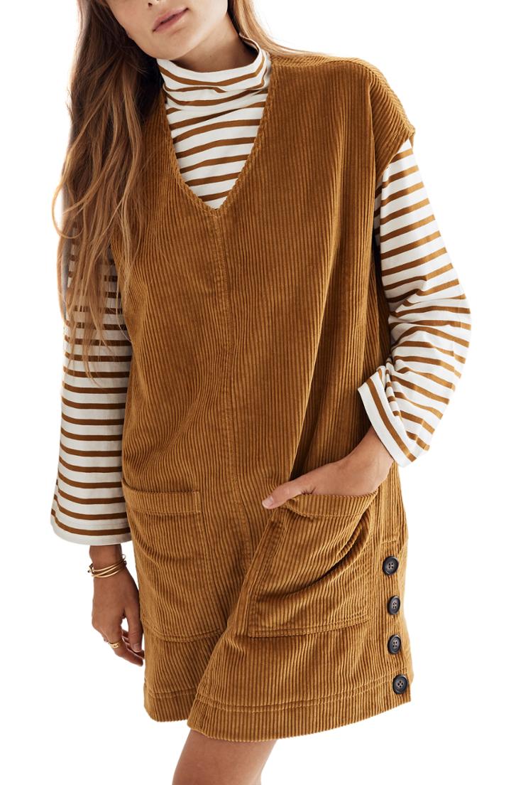 Women's Madewell Corduroy Side Button Shift Dress
