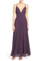 Women's Lulus Plunging V-neck Pleat Georgette Gown - Purple