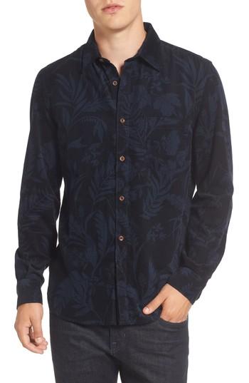 Men's French Connection Floral Corduroy Sport Shirt, Size - Blue