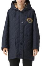 Women's Burberry Roxwell Embroidered Archive Logo Quilted Coat, Size - Blue