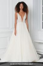 Women's Bliss Monique Lhuillier Beaded Plunge Neck Ballgown, Size In Store Only - Ivory