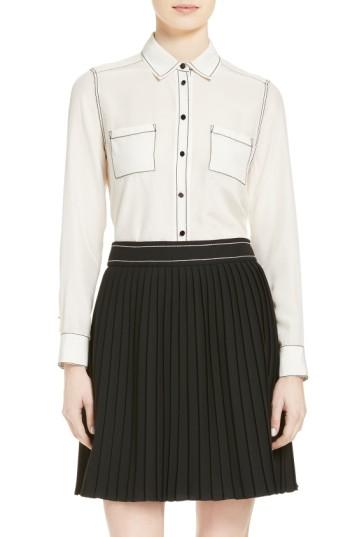 Women's Kate Spade New York Contrast Stitch Silk Shirt - Ivory