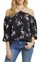 Women's 1.state Off The Shoulder Sheer Chiffon Blouse, Size - Black