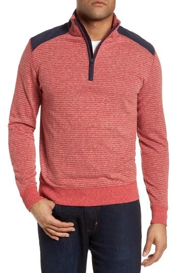 Men's Bugatchi Regular Fit Stripe Quarter Zip Pullover, Size - Red