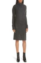 Women's Helmut Lang Leather Trim Wool Blend Dress - Grey