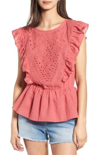 Women's Hinge Eyelet Ruffle Top, Size - Red